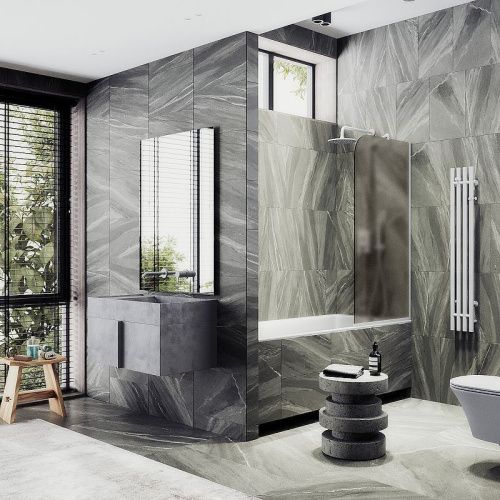 Душевая шторка на ванну Maybah Glass MGV-150-1у 75х140 стекло тонированное профиль белый ориентация универсальная - фото 2