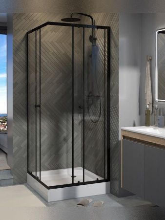 Душевой уголок Teymi Helmi T00602 80х80 стекло прозрачное профиль черный с поддоном