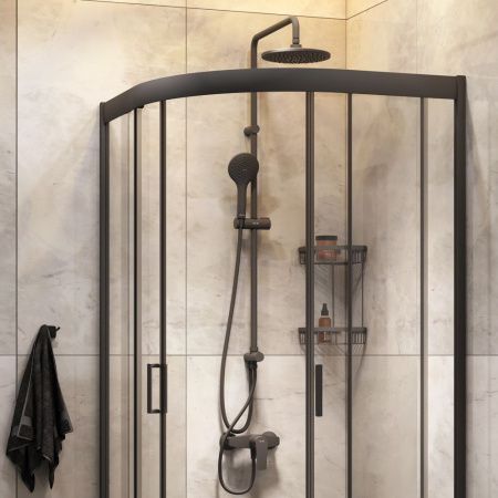 Комплект душевого уголка с душевой системой и аксессуарами Am.Pm Gem WK90EN стекло прозрачное профиль черный без поддона