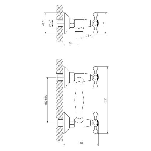 Смеситель для ванны и душа DECOROOM DR54 DR54055 настенный хром - фото 2