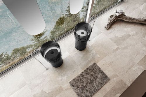 Раковина из полиэфирной смолы Abber KRISTALL AT2701Onyx-H 50х50 напольная цвет черный без отверстий под смеситель - фото 3