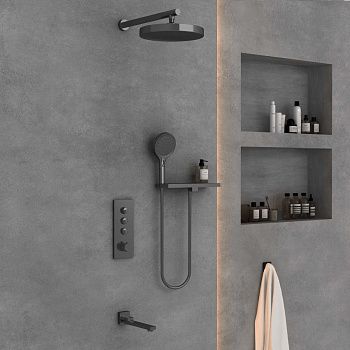 Душевая система Vincea VSFW-433TI2RGM встраиваемая в стену цвет вороненая сталь с термостатом