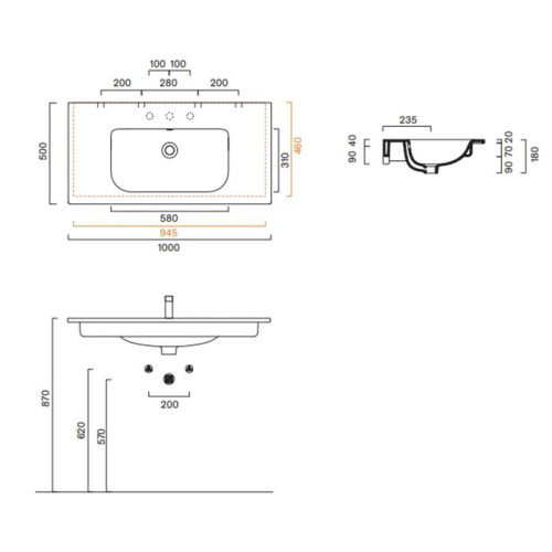 Раковина керамическая Catalano Italy 721011001 100 см подвесная цвет белый 1 отверстие под смеситель - фото 2