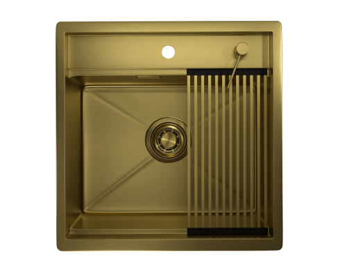Кухонная мойка Granula Kitchen Space 5051, ЗОЛОТО САТИН 50х50 цвет золото поверхность матовая - фото 3