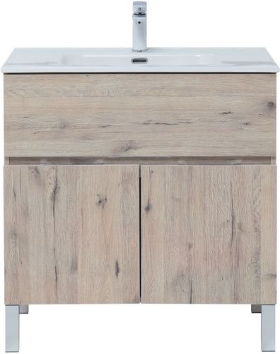 Комплект мебели: тумба с раковиной + зеркало-шкаф Aquanet Алвита New 00274217 80х50 напольный цвет коричневый - фото 5