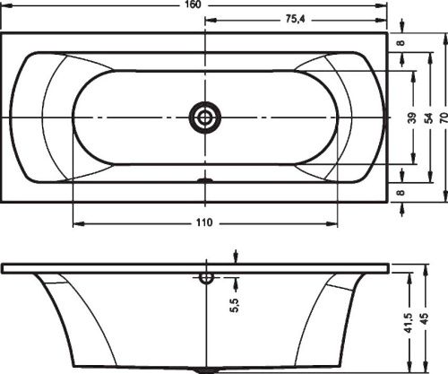 Ванна акриловая Riho LIMA B050001005 160х70 пристенная прямоугольная без ножек - фото 2