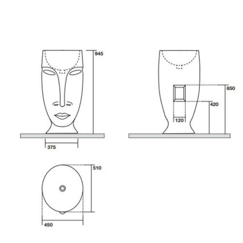 Раковина из сантехнического фарфора Kerasan Artwork 474001 50х50 напольная цвет белый без отверстий под смеситель - фото 2