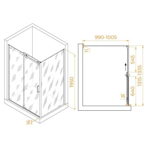 Душевой уголок RGW Tornado 02074430-11 130х100 стекло прозрачное профиль хром без поддона - фото 2