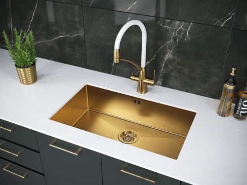 Кухонная мойка Paulmark GERBERG 74 UNI PM257444-BG 70х40 цвет золото поверхность брашированная - фото 3