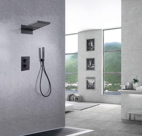 Душевая система Abber AF8052B встраиваемая в стену цвет черный с термостатом - фото 2