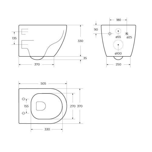 Чаша унитаза подвесная Cezares STYLUS CZR-513-TH-R цвет белый без сиденья безободковая каскадный смыв - фото 3