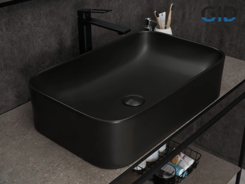 Раковина керамическая Gid Geométrico 53366 60х40 накладная цвет черный без отверстий под смеситель - фото 3