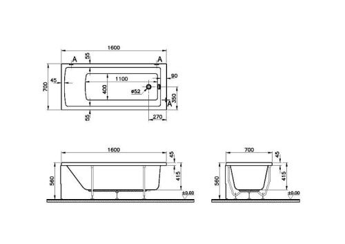 Ванна акриловая Vitra Neon 52520001000 160х70 пристенная прямоугольная без ножек - фото 4