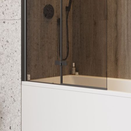 Шторка на ванну Teymi Anni T00281 100х140 стекло тонированное профиль черный ориентация универсальная