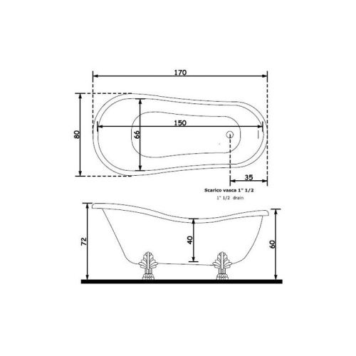 Ванна акриловая Gruppo Treesse EPOCA V5071/bronze 170х80 отдельностоящая асимметричная - фото 4