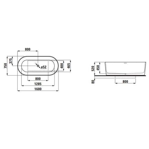Ванна из искусственного камня Laufen VAL 2.3028.2.000.000.1 160х75 отдельностоящая овальная - фото 2
