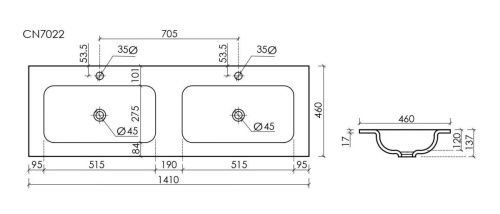 Раковина из сантехнического фарфора Ceramica Nova GRACE CN7022MB 140х50 накладная цвет черный - фото 4