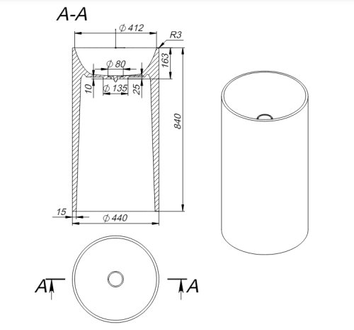 Раковина из искусственного камня Holbi ANDROMEDA 2.02.019.44.4 40х40 напольная цвет серый - фото 4