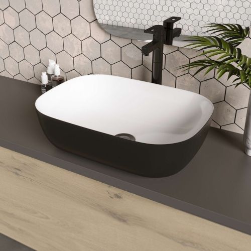 Раковина из сантехнического фаянса Grossman Color GR-4041BW 50х30 накладная цвет белый/черный без отверстий под смеситель - фото 5