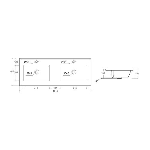 Раковина из сантехнического фарфора Vincea VBS-13120D 120х50 встраиваемая цвет белый 2 отверстия под смеситель - фото 2