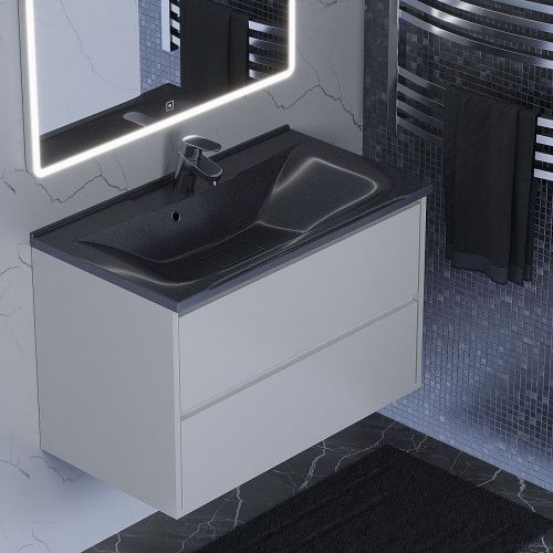 Раковина из искусственного камня Uperwood Elen 291120424 80х40 полувстраиваемая цвет черный - фото 2