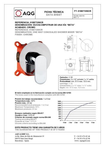 Смеситель для душа AQG Beta 01BET350CR встраиваемый в стену хром - фото 2