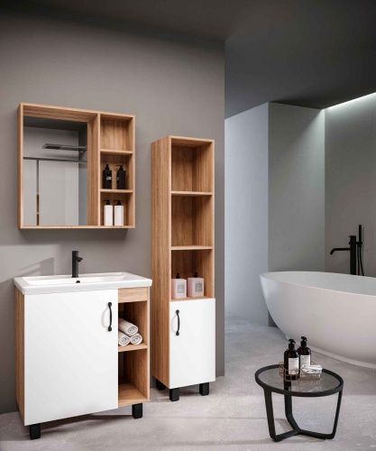 Тумба под раковину Grossman Флай 107001 70х40 напольная цвет белый/коричневый - фото 3