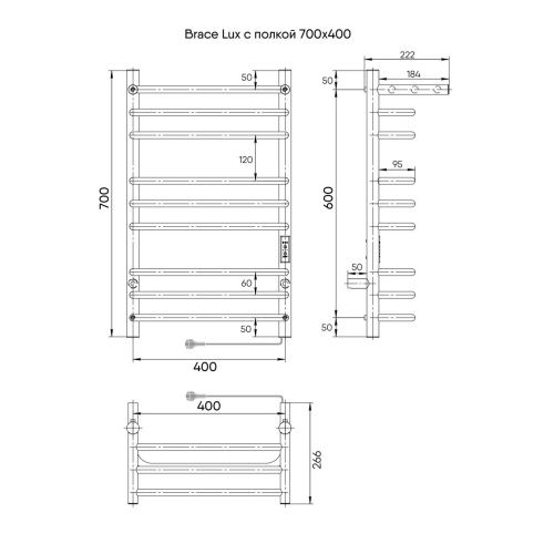 Полотенцесушитель электрический Indigo Brace Lux LCBLE70-40PBRRt 45х70 черный - фото 5