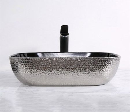 Раковина из сантехнического фаянса CeramaLux D1302H020 50х40 накладная цвет хром без отверстий под смеситель