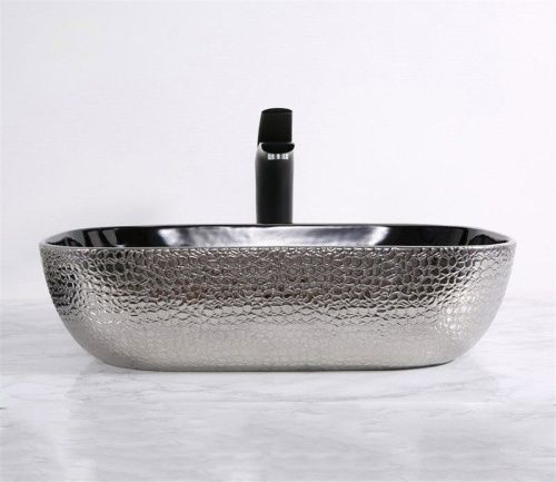 Раковина из сантехнического фаянса CeramaLux D1302H020 50х40 накладная цвет хром без отверстий под смеситель - фото 5