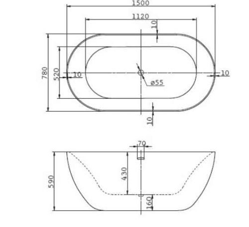 Ванна акриловая BelBagno BB27 150х80 отдельностоящая овальная с ножками - фото 2