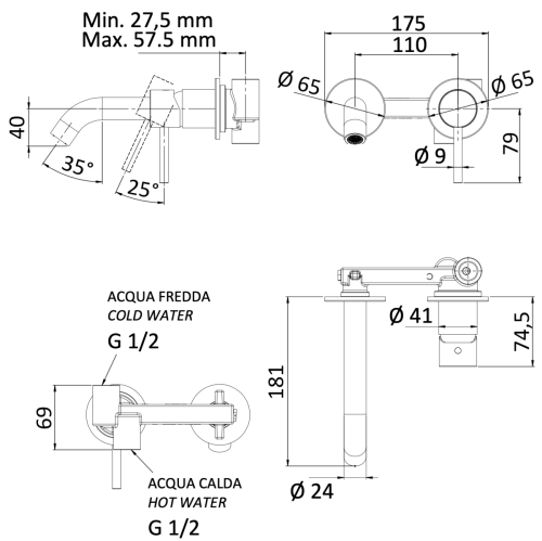 Смеситель для раковины Mariani Next B00565NSP встраиваемый в стену хром - фото 5