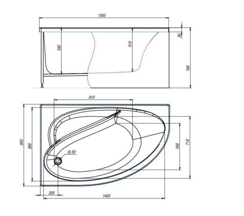Ванна акриловая Timo IVA IVA1595L 150х95 пристенная асимметричная без каркаса - фото 2