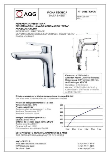 Смеситель AQG Beta 01BET100CR на раковину хром - фото 2