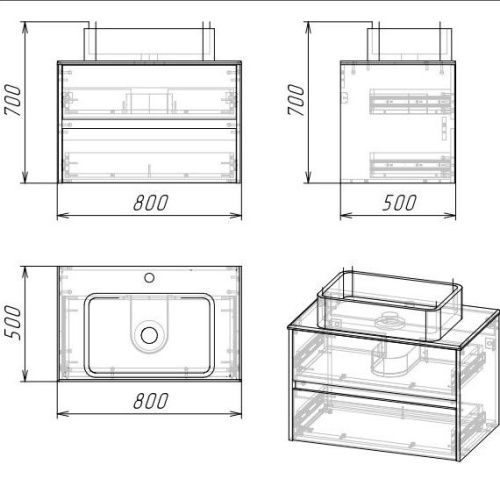 Тумба под раковину Grossman Эдванс 108010 80х50 подвесная цвет серый - фото 4