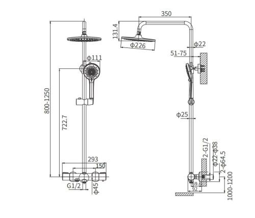 Душевая стойка Arrow AG3318MB настенная цвет черный с термостатом - фото 2