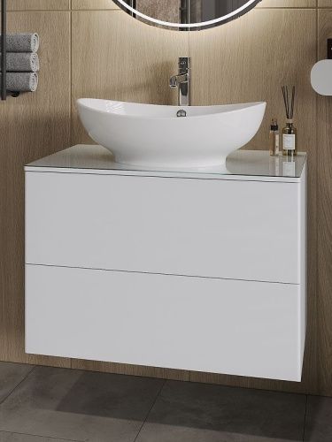 Тумба с раковиной Orange Otto Ot-75TuGLASS+G56 80х40 подвесная цвет белый - фото 2