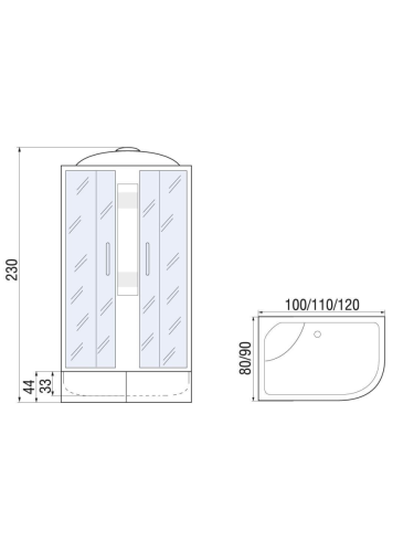 Душевая кабина River NARA 10000006206 120х90 асимметричная с крышей ориентация правая - фото 2