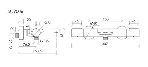 Смеситель для ванны и душа Sancos Etna SC9006GG настенный вороненая сталь с термостатом - фото 3