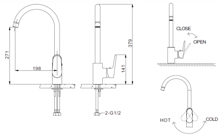 Смеситель для кухни Bravat Pure F7105161C на столешницу хром