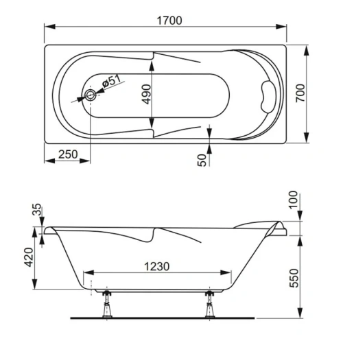 Ванна акриловая Vagnerplast Minerva VPBA177MIA2X-04 170х70 пристенная прямоугольная без каркаса - фото 2