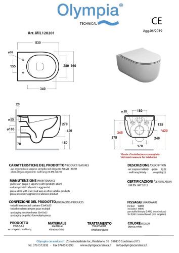 Чаша унитаза подвесная Olympia Milady MIL120213 цвет черный без сиденья безободковая - фото 2