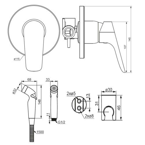 Гигиенический душ со смесителем Damixa Jupiter 777510300 черный - фото 5