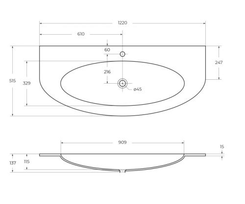 Раковина стеклянная Cezares EDEN 82368 120х50 подвесная цвет белый 1 отверстие под смеситель - фото 2