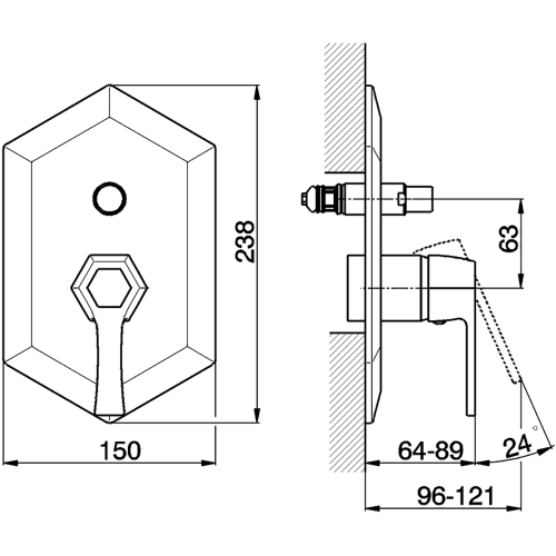 Смеситель для ванны Cisal Cherie CH0021007C встраиваемый в стену золото (внешняя часть) - фото 2