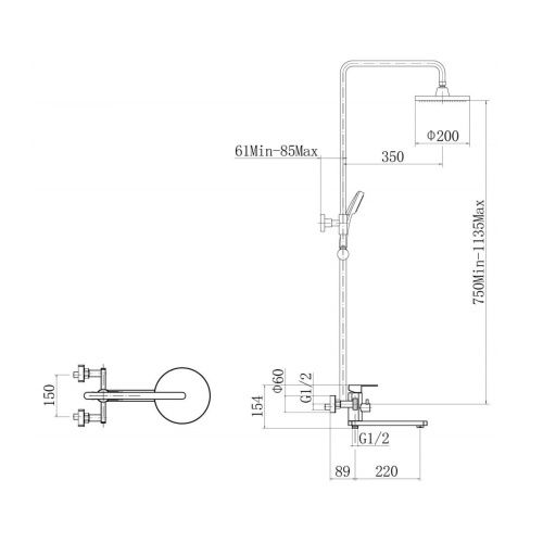 Душевая стойка Fashun A52420 настенная цвет серый - фото 3