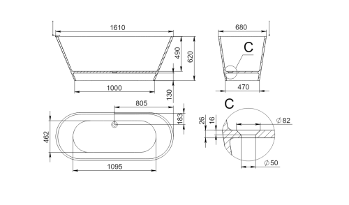 Ванна из искусственного камня Holbi SELENA 1.01.006.11.1 160х70 отдельностоящая овальная - фото 3