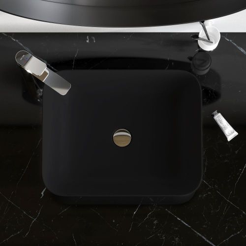 Раковина из сантехнического фарфора Am.Pm Func M8FWCC10510BM 50х40 накладная цвет черный без отверстий под смеситель - фото 4