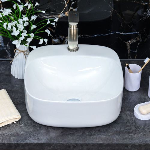 Раковина из сантехнического фарфора Melana 320306-805 40х40 накладная цвет белый 1 отверстие под смеситель - фото 3