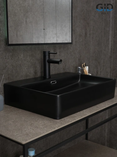 Раковина керамическая Gid Geométrico 53375 60х40 накладная цвет черный 1 отверстие под смеситель - фото 2
